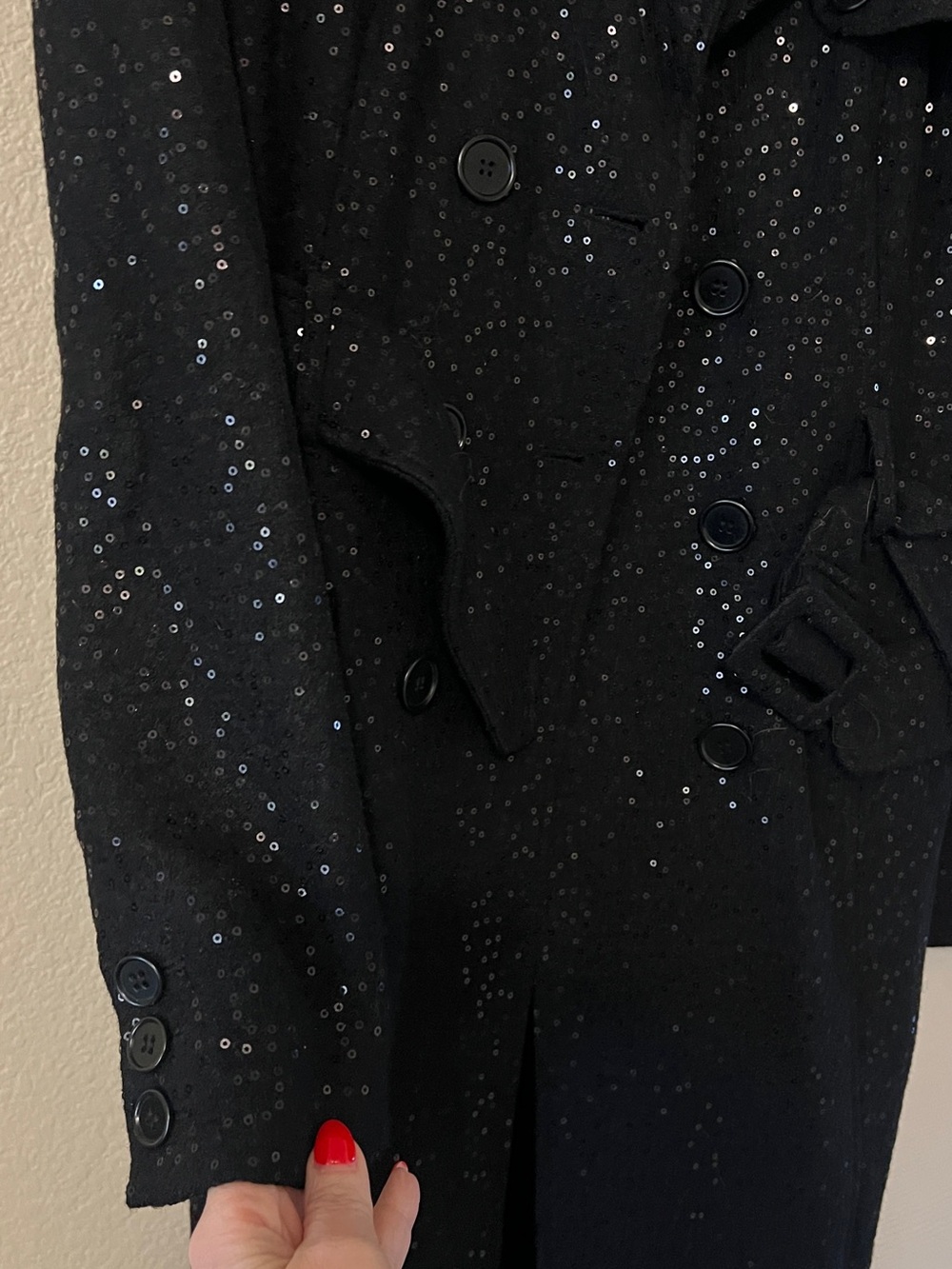 Vintage Bebe Black Sequin-Embellished Trench Coat - Picture 3 of 5